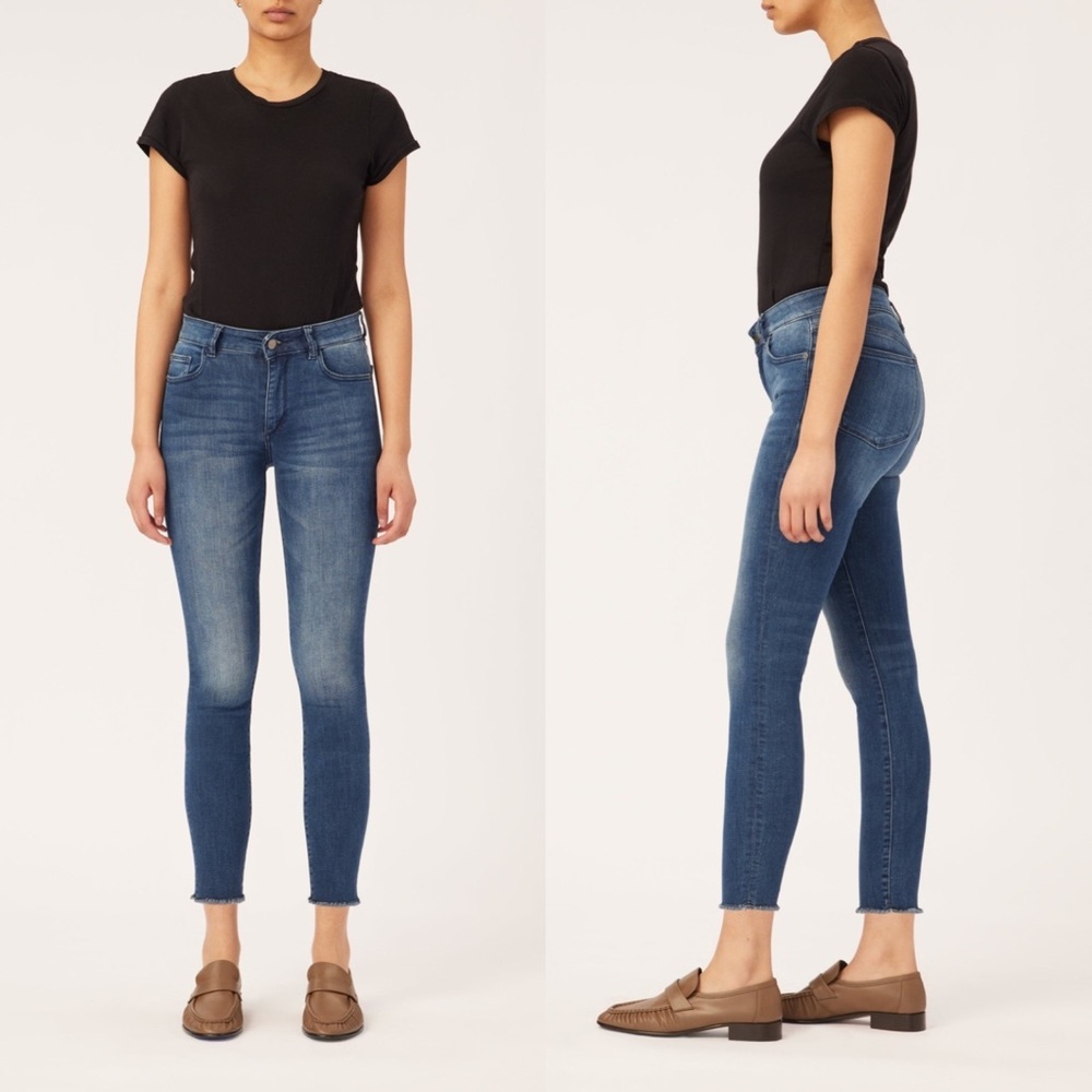 NWT DL1961 Florence Skinny Mid Rise Instasculpt Crop Stranded Jean Distressed 25